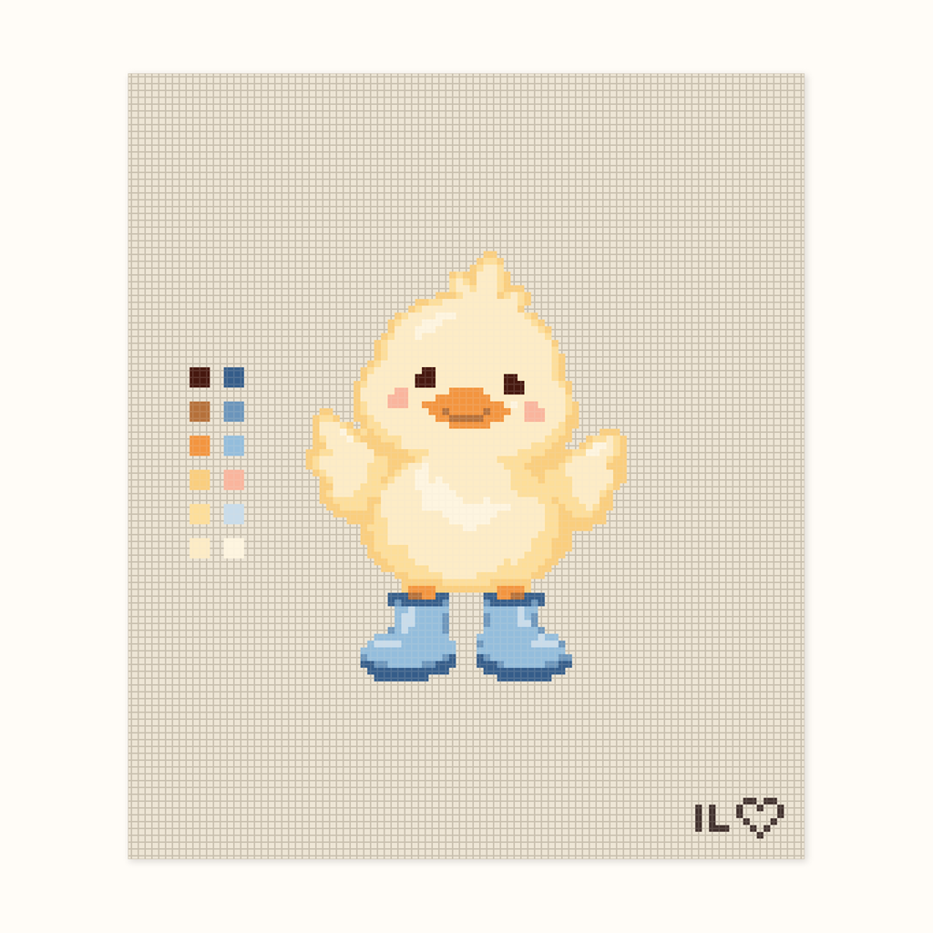 Friendly Duck hand-painted needlepoint canvas: a friendly duck smiling and waving