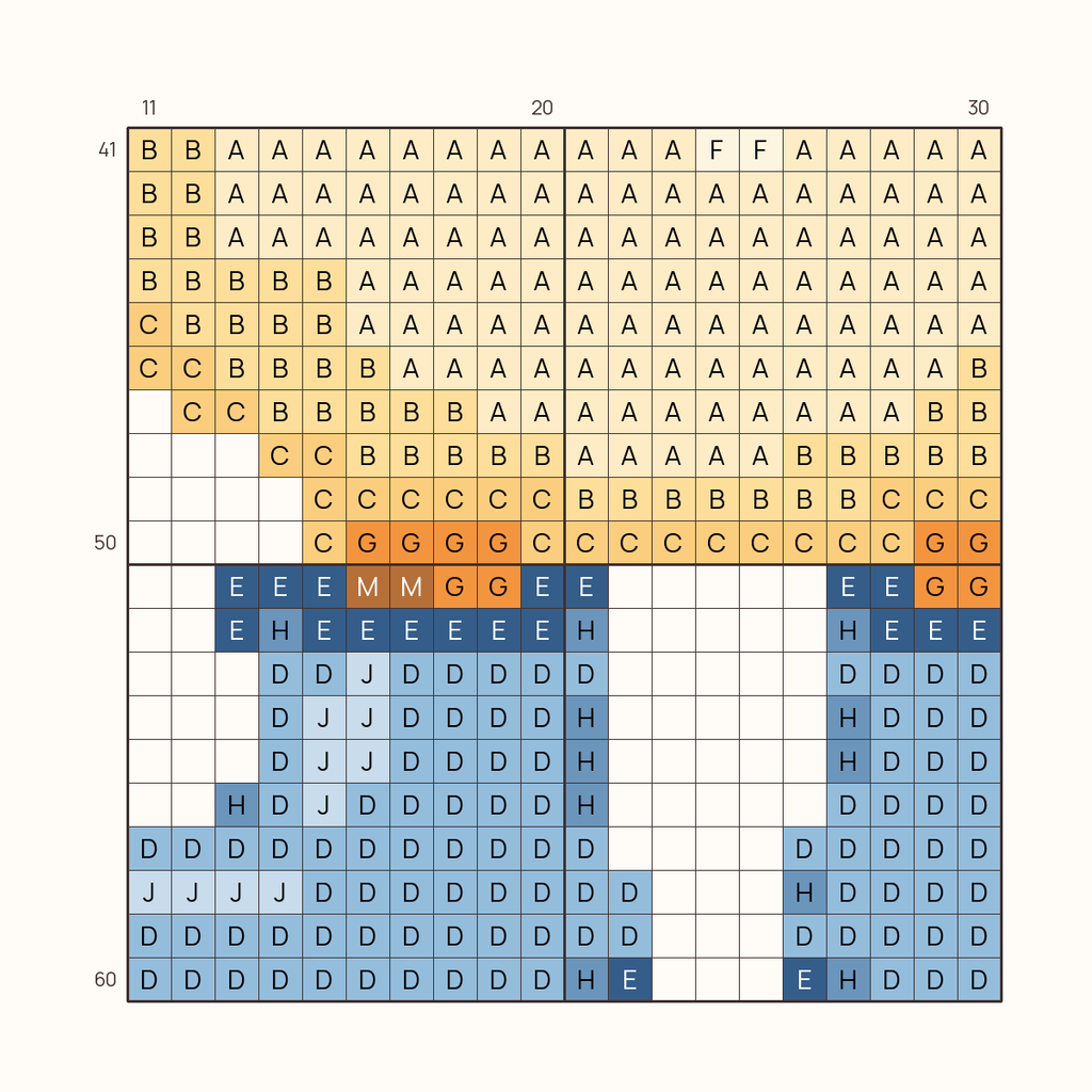 Friendly Duck stitch chart, one square per stitch