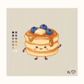 Friendly Pancakes hand-painted needlepoint canvas: a friendly stack of pancakes smiling and waving
