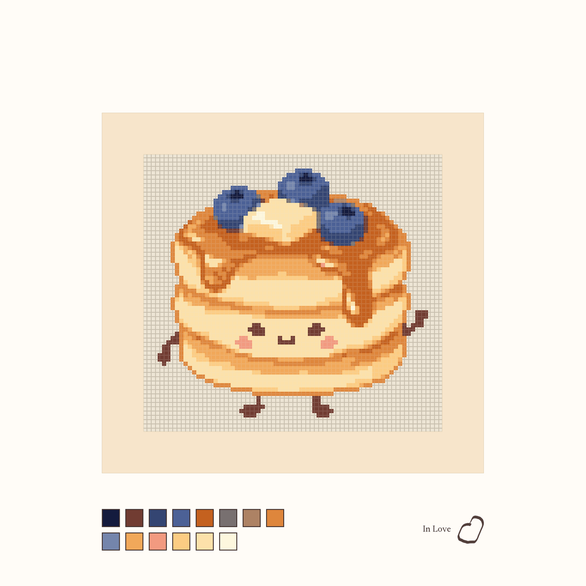 Friendly Pancakes design as painted: a friendly stack of pancakes smiling and waving