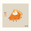 Friendly Pumpkin Pie hand-painted needlepoint canvas: a friendly slice of pumpkin pie smiling and waving