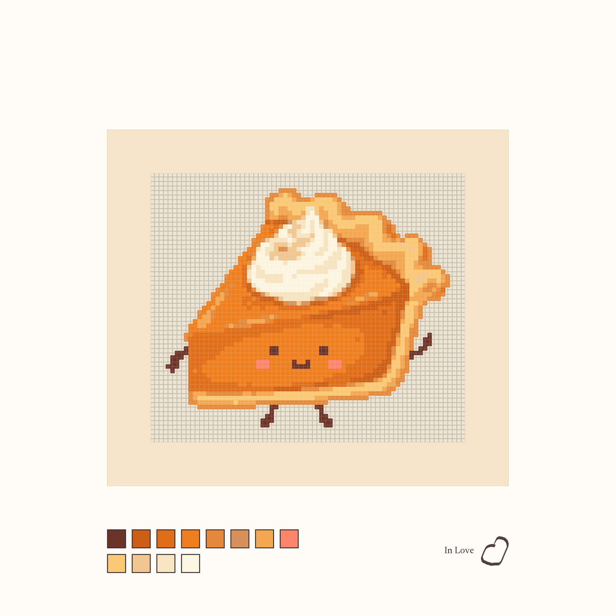 Friendly Pumpkin Pie design as painted: a friendly slice of pumpkin pie smiling and waving