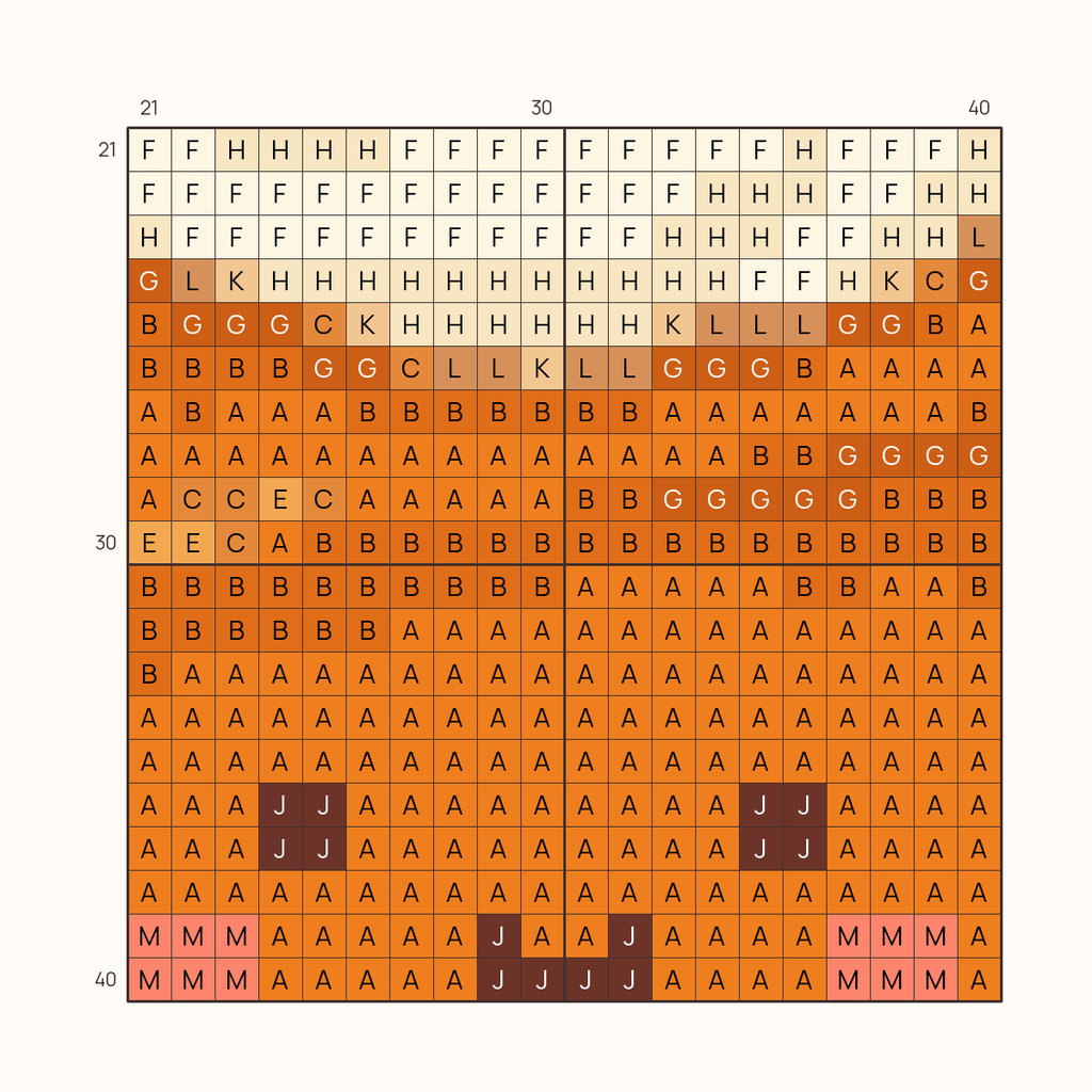 Friendly Pumpkin Pie stitch chart, one square per stitch