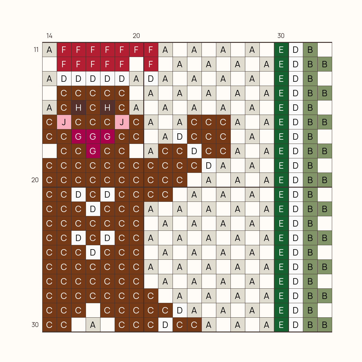 Gingerbread Man stitch chart, one square per stitch