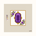Heirloom Amethyst hand-painted needlepoint canvas: a deep purple faceted amethyst placed between flowers