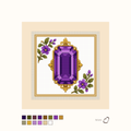 Heirloom Amethyst design as painted: a deep purple faceted amethyst placed between flowers