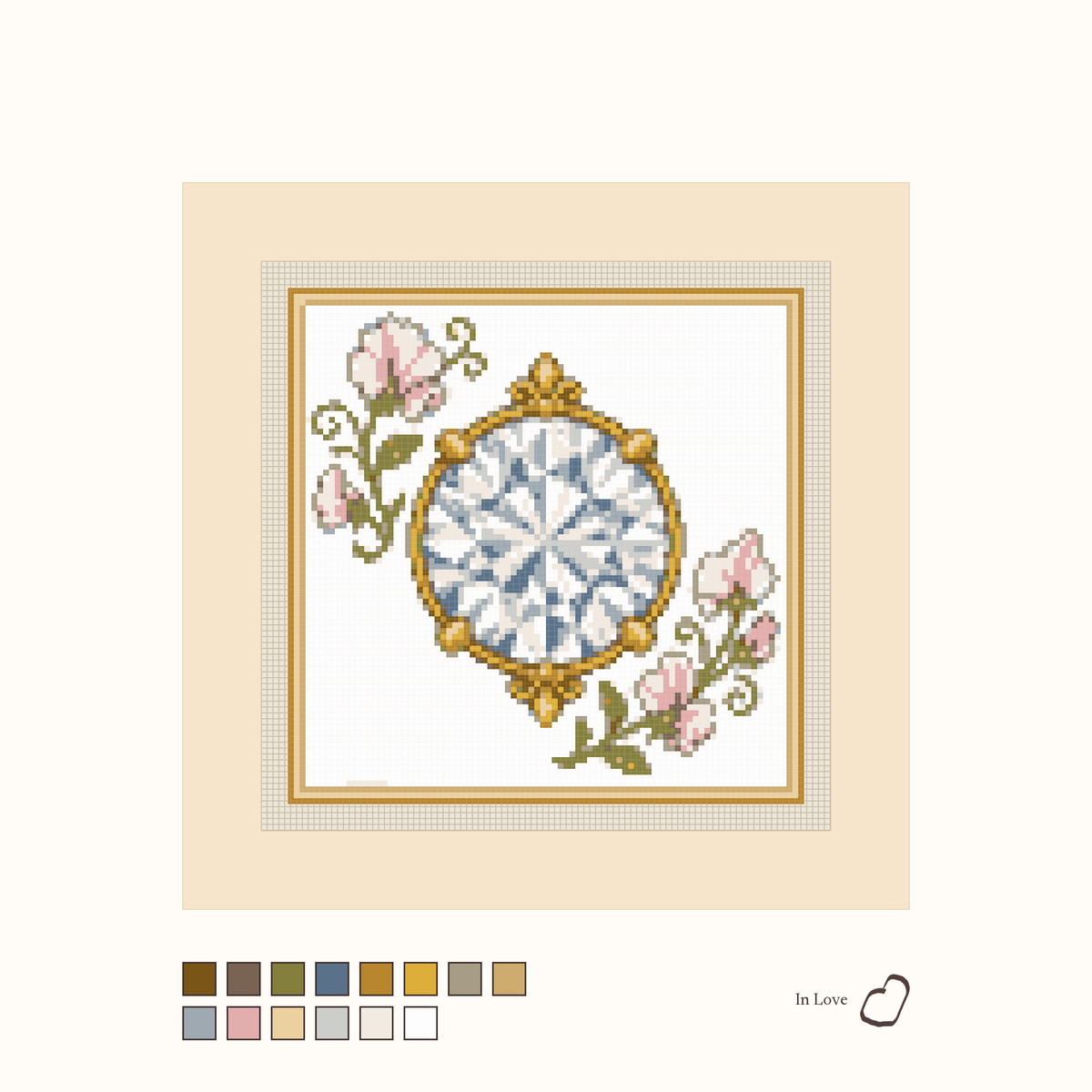 Heirloom Diamond design as painted: a bright white faceted diamond placed between flowers