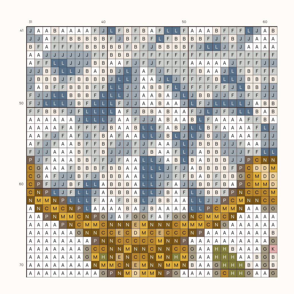 Heirloom Diamond stitch chart, one square per stitch