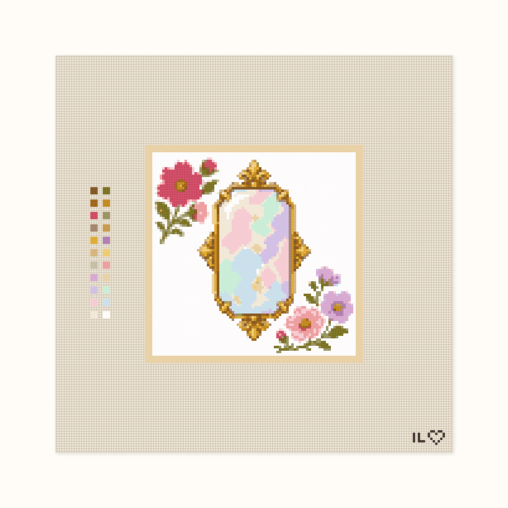 Heirloom Opal hand-painted needlepoint canvas: a bright multicolored opal placed between flowers