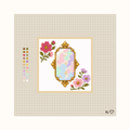 Heirloom Opal hand-painted needlepoint canvas: a bright multicolored opal placed between flowers