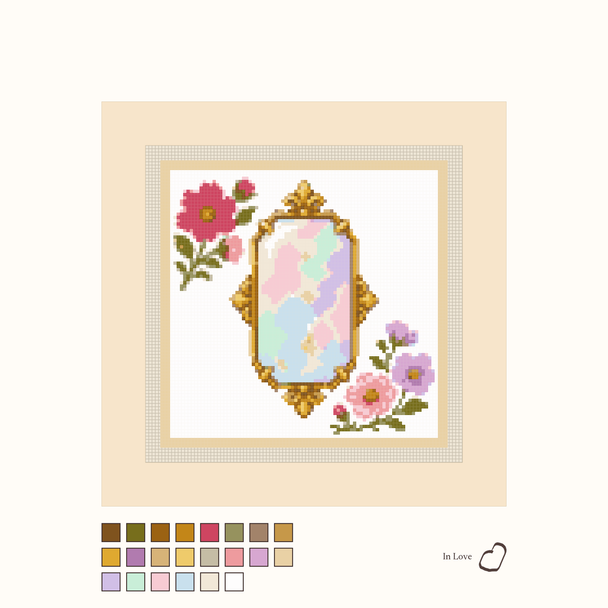 Heirloom Opal design as painted: a bright multicolored opal placed between flowers