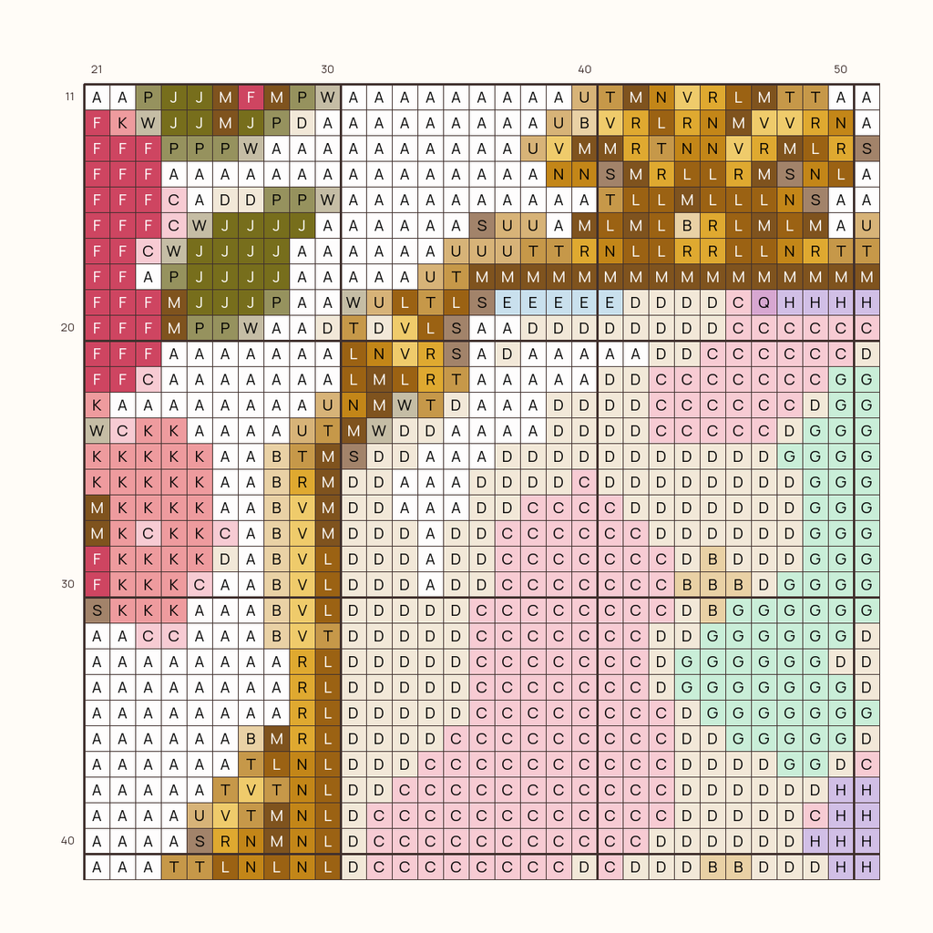 Heirloom Opal stitch chart, one square per stitch