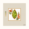 Heirloom Peridot hand-painted needlepoint canvas: a bright green faceted peridot placed between flowers