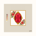 Heirloom Ruby hand-painted needlepoint canvas: a bright red faceted ruby placed between flowers
