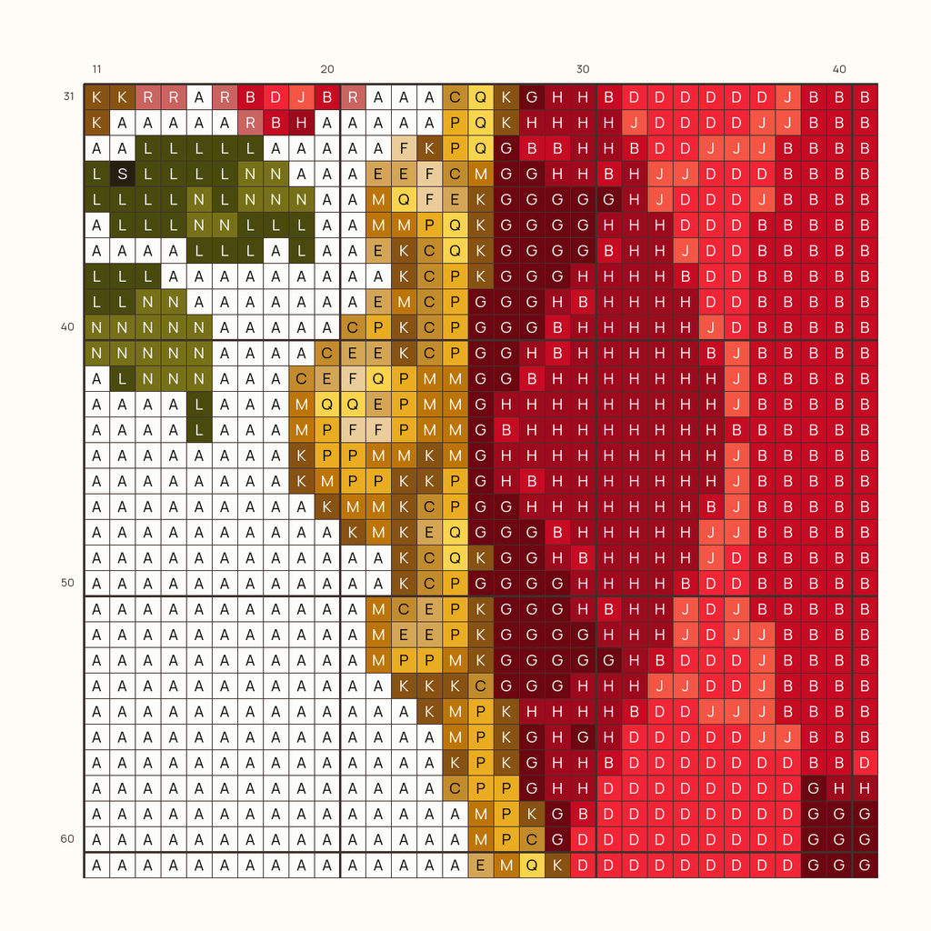 Heirloom Ruby stitch chart, one square per stitch