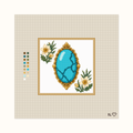 Heirloom Turquoise hand-painted needlepoint canvas: a shiny blue turquoise placed between flowers