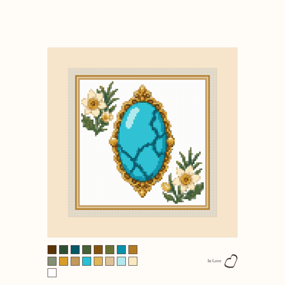 Heirloom Turquoise design as painted: a shiny blue turquoise placed between flowers