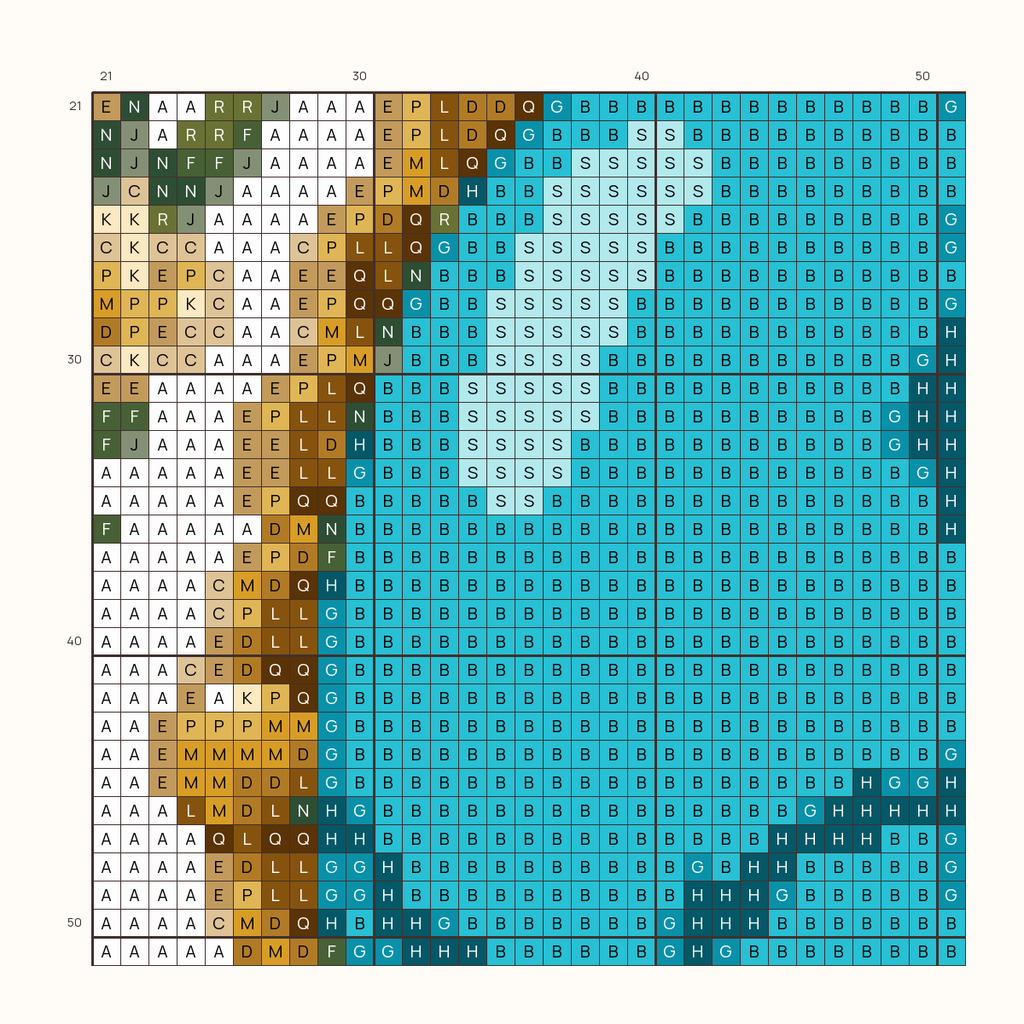 Heirloom Turquoise stitch chart, one square per stitch