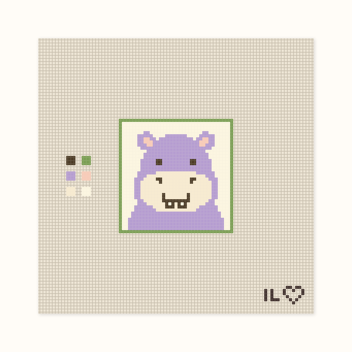 Hippo hand-painted needlepoint canvas: a pleasant purple hippo