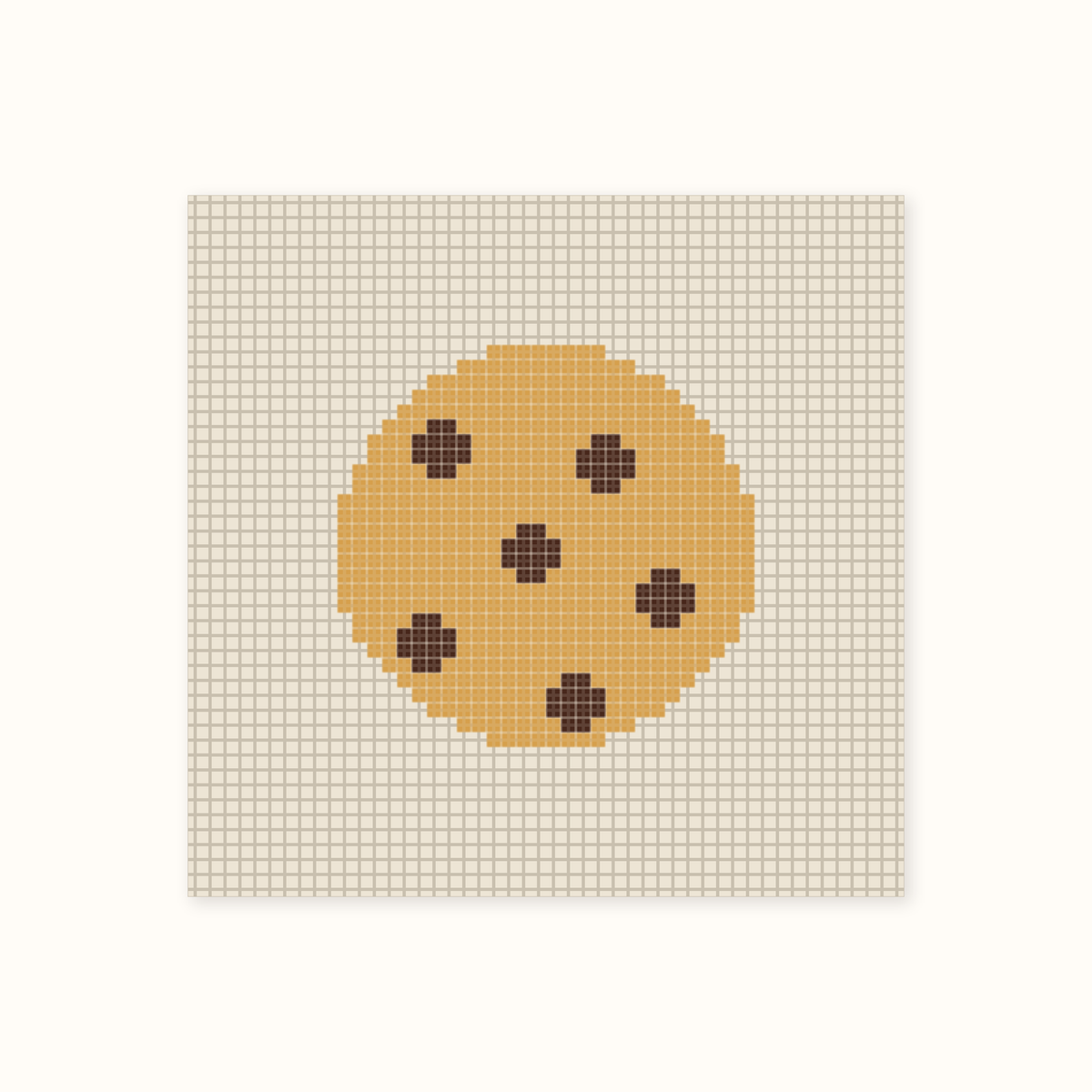 Mini Chocolate Chip Cookie hand-painted needlepoint canvas: a golden chocolate chip cookie