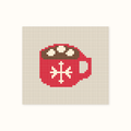 Mini Hot Cocoa hand-painted needlepoint canvas: a red mug of hot cocoa with marshmallows and a white snowflake