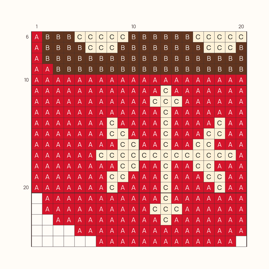 Mini Hot Cocoa stitch chart, one square per stitch