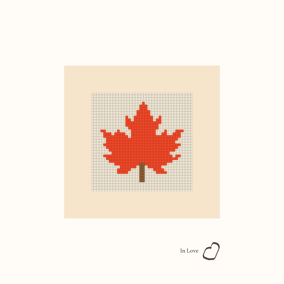 Mini Maple Leaf design as painted: an orange-red maple leaf with a brown stem