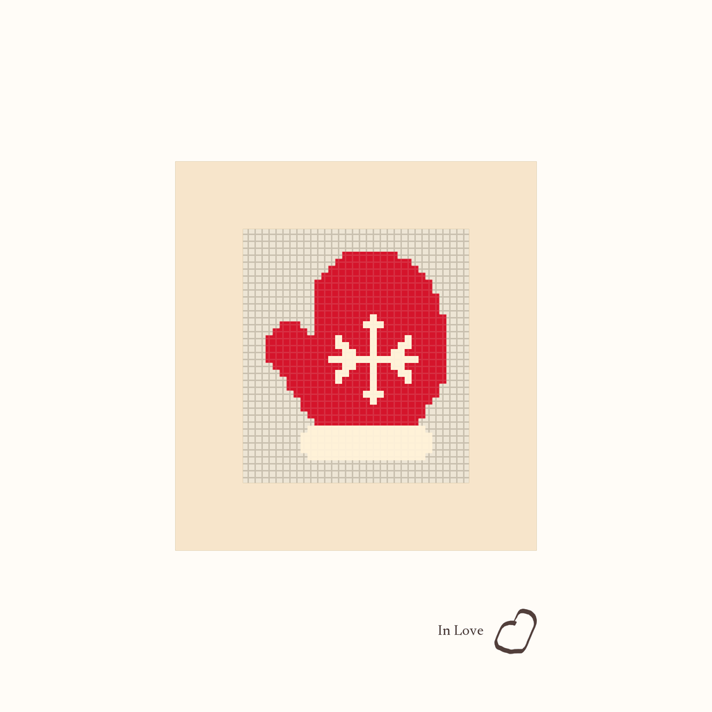 Mini Mitten design as painted: a red mitten with a white snowflake and cuff