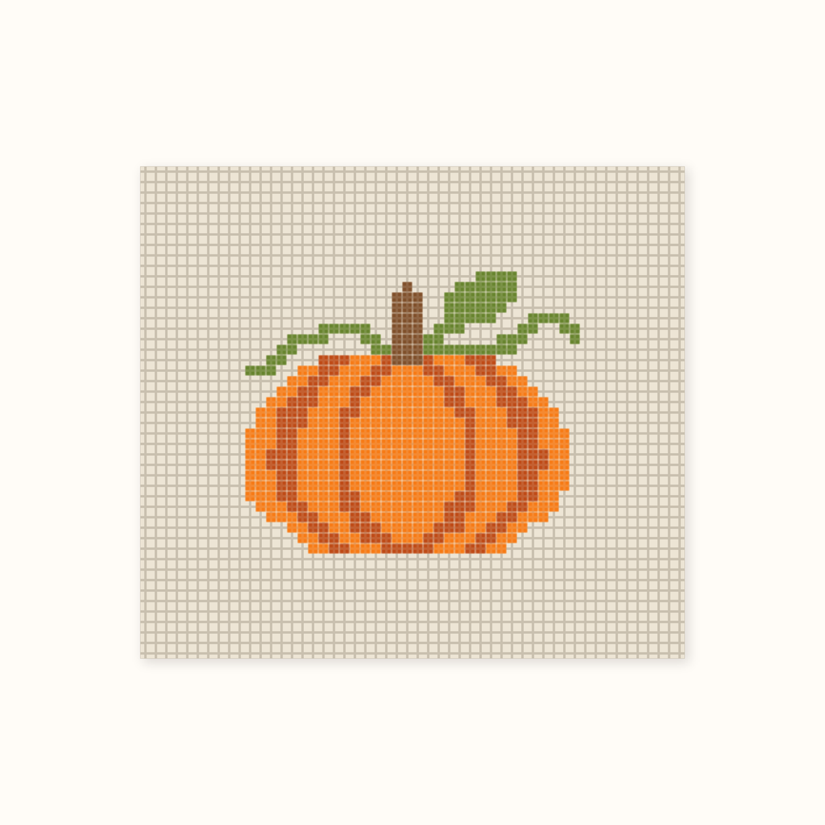 Mini Pumpkin hand-painted needlepoint canvas: an orange pumpkin with a green stem and curling vine