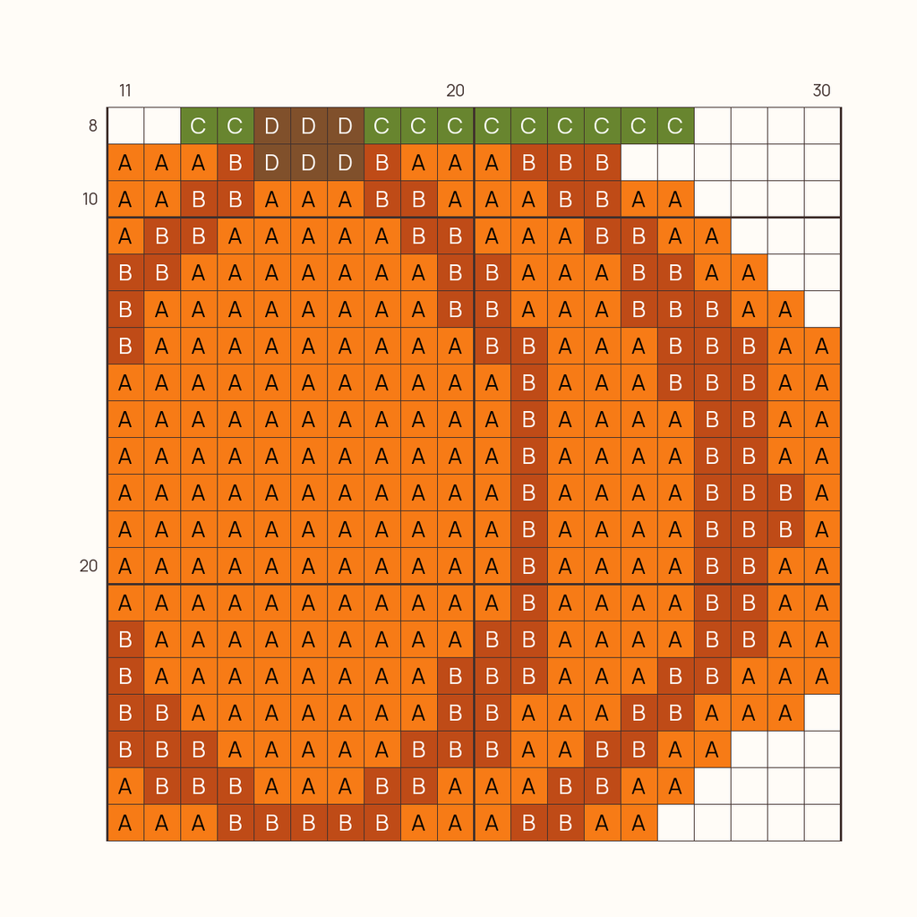 Mini Pumpkin stitch chart, one square per stitch