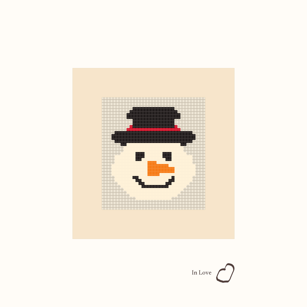 Mini Snowman design as painted: a smiling snowman's face in a black top hat with a carrot nose