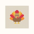Mini Turkey hand-painted needlepoint canvas: a brown turkey with a fan of red, orange and yellow tail feathers
