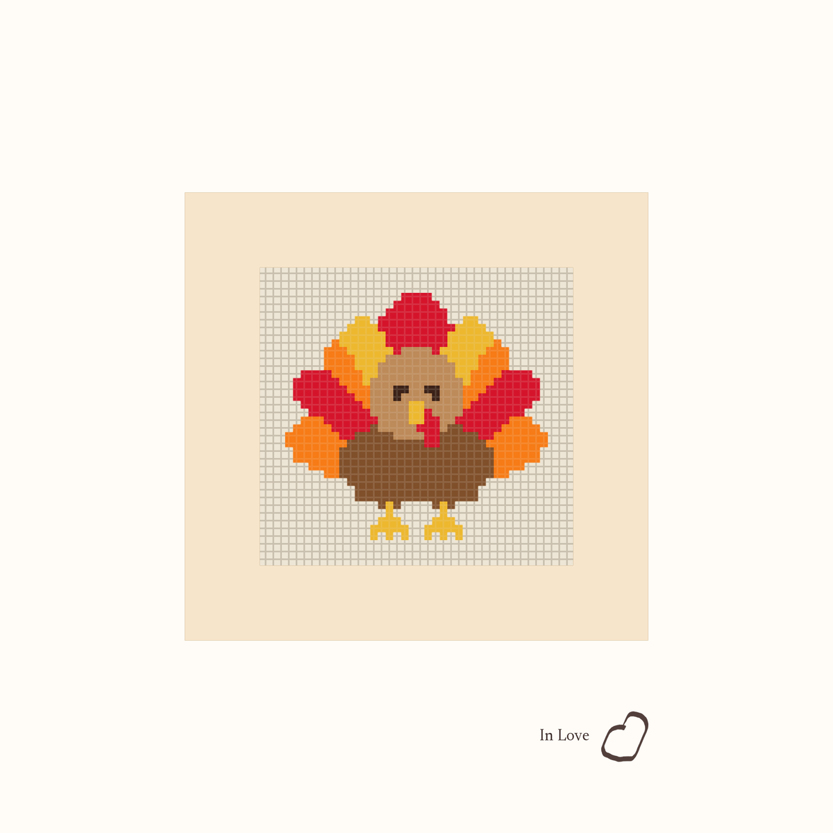 Mini Turkey design as painted: a brown turkey with a fan of red, orange and yellow tail feathers