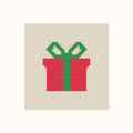 Mini Wrapped Present hand-painted needlepoint canvas: a red present tied with a green ribbon and bow