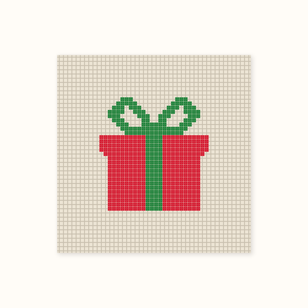 Mini Wrapped Present hand-painted needlepoint canvas: a red present tied with a green ribbon and bow
