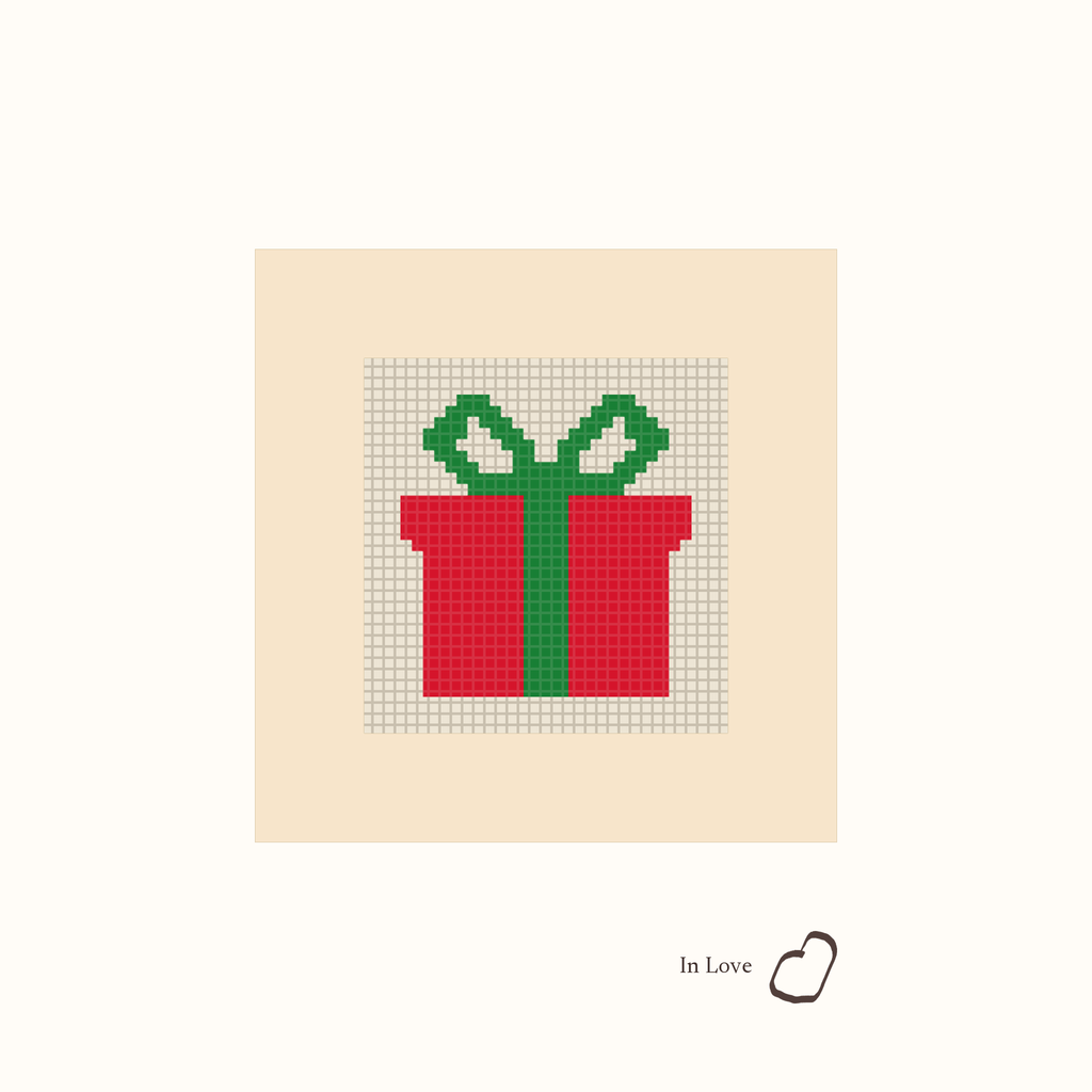 Mini Wrapped Present design as painted: a red present tied with a green ribbon and bow