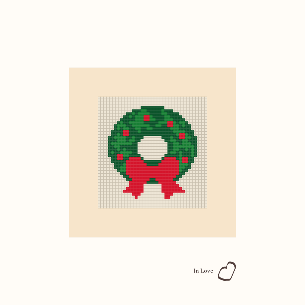 Mini Wreath design as painted: a green wreath with red berries and a red bow