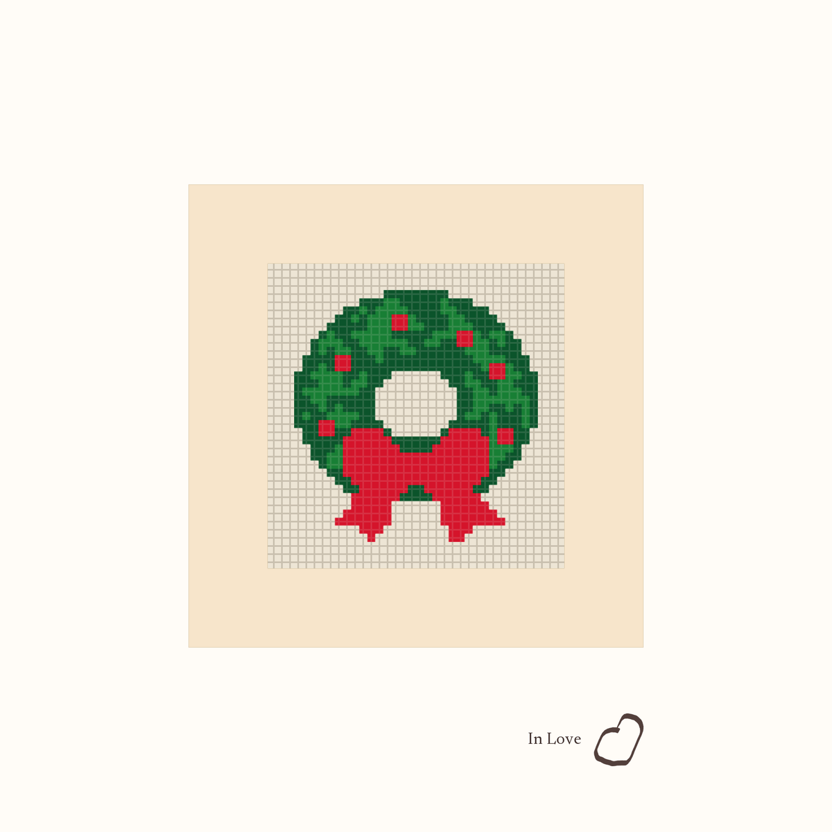 Mini Wreath design as painted: a green wreath with red berries and a red bow