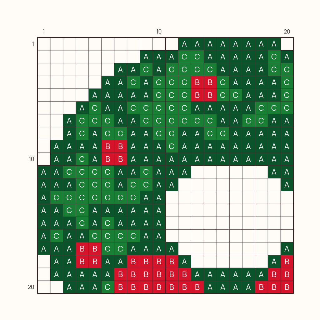 Mini Wreath stitch chart, one square per stitch