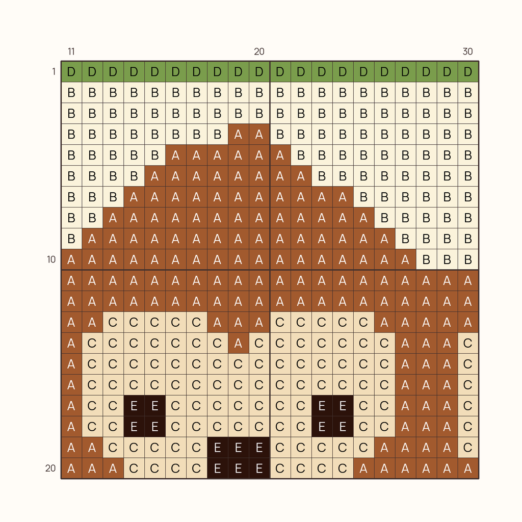 Monkey stitch chart, one square per stitch