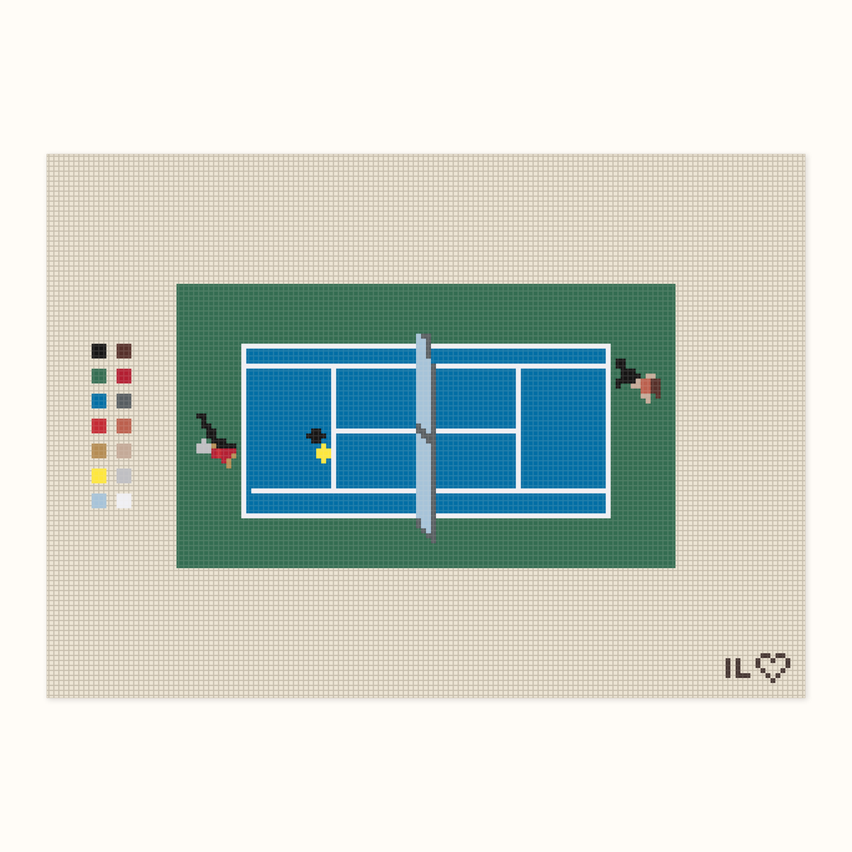 Pickleball hand-painted needlepoint canvas: two people playing pickleball on a court