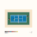 Pickleball design as painted: two people playing pickleball on a court