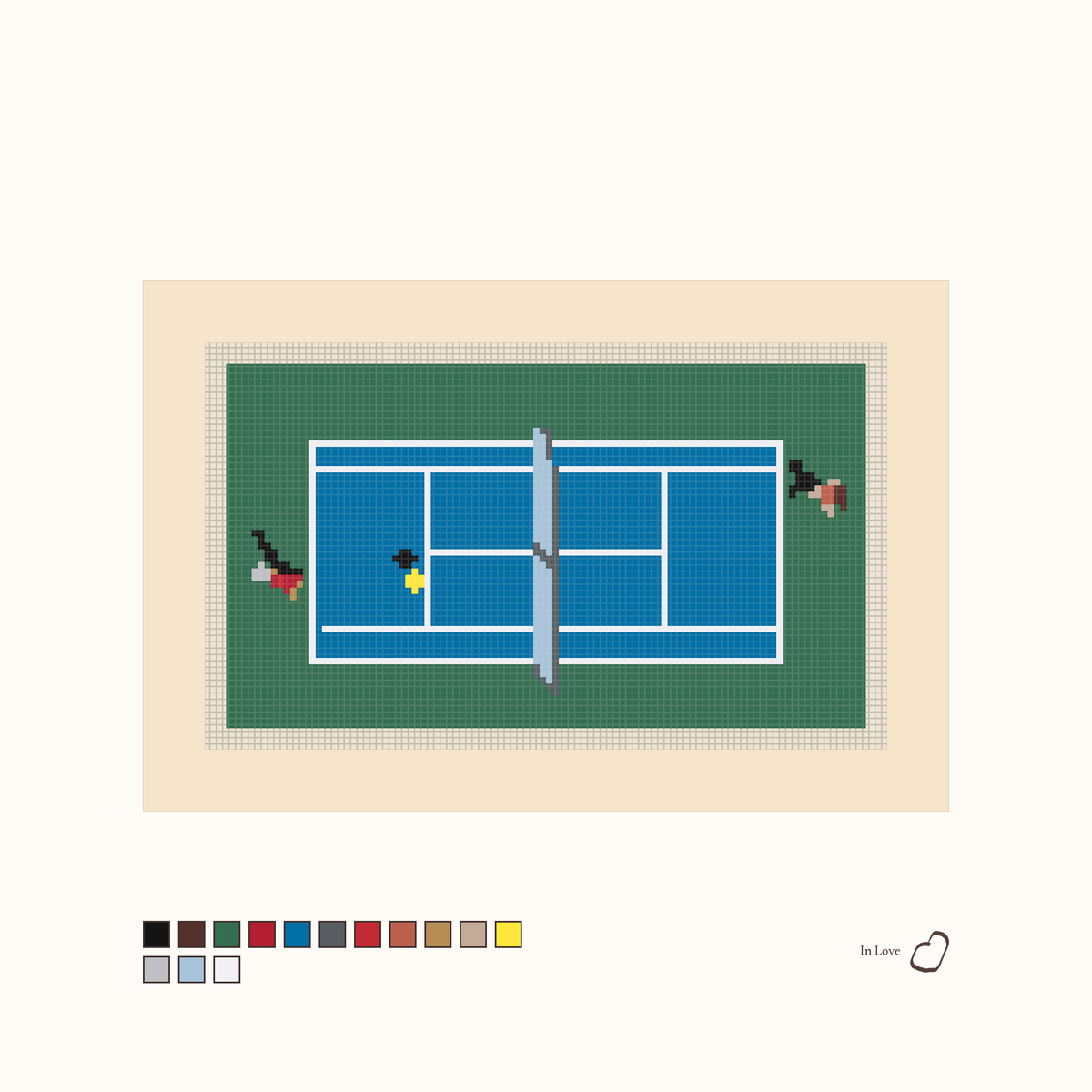 Pickleball design as painted: two people playing pickleball on a court