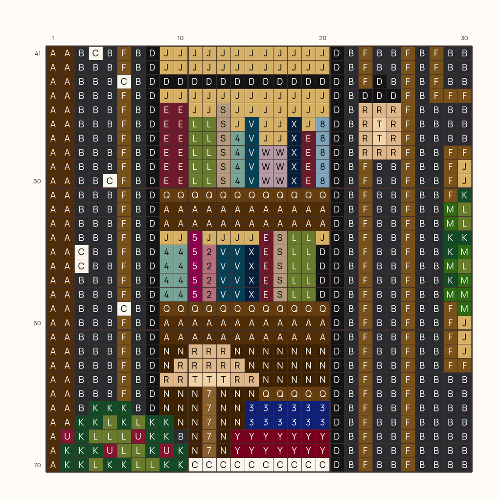 Snowy Bookshop stitch chart, one square per stitch