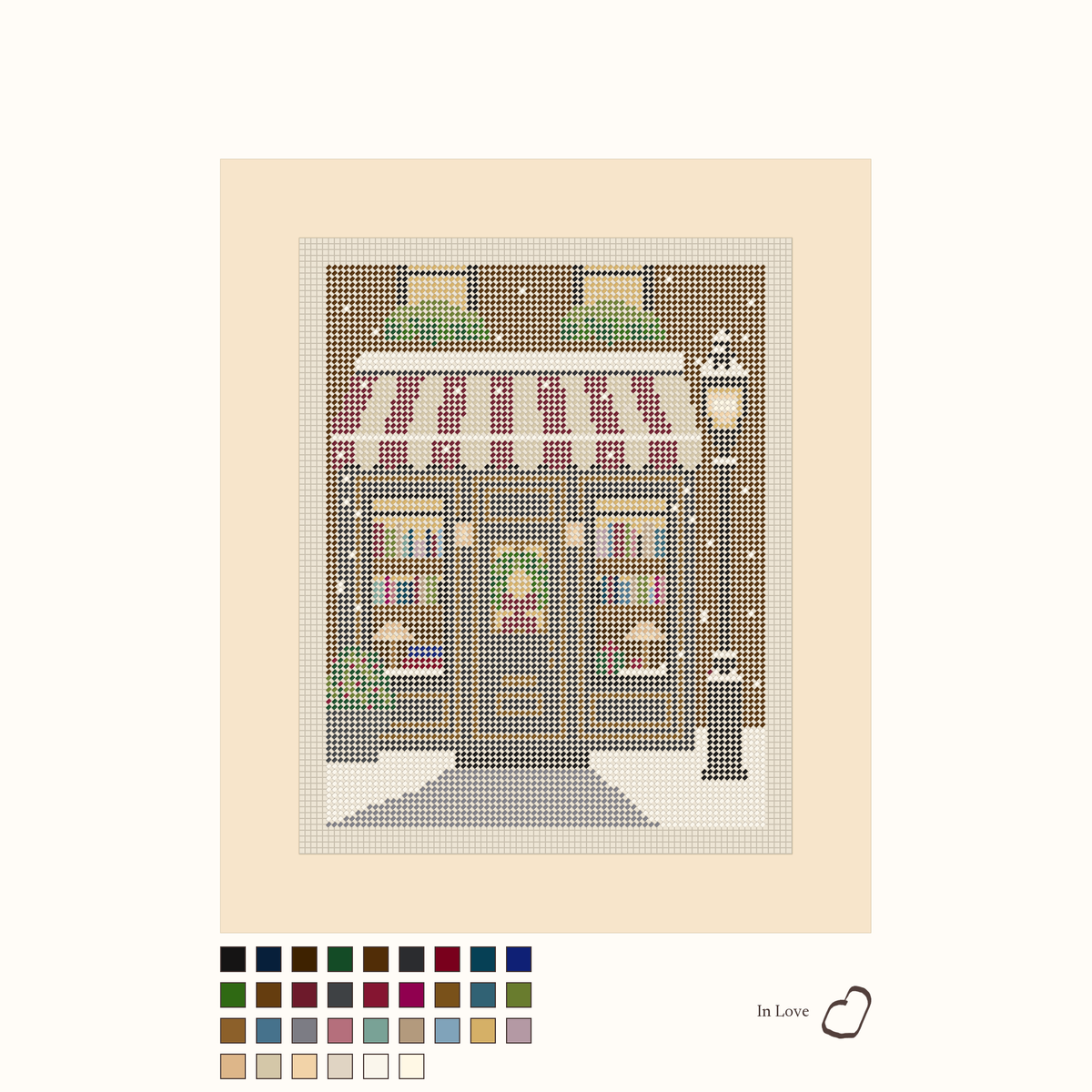 Snowy Bookshop shown stitched