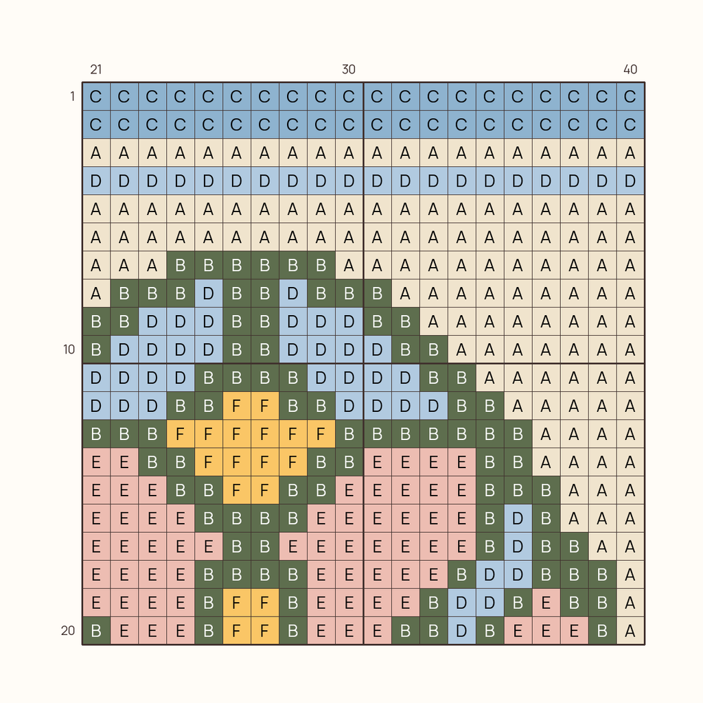 Stained Glass stitch chart, one square per stitch