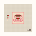 Teacup hand-painted needlepoint canvas: a filled pink teacup on a pink saucer