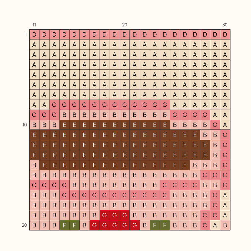 Teacup stitch chart, one square per stitch