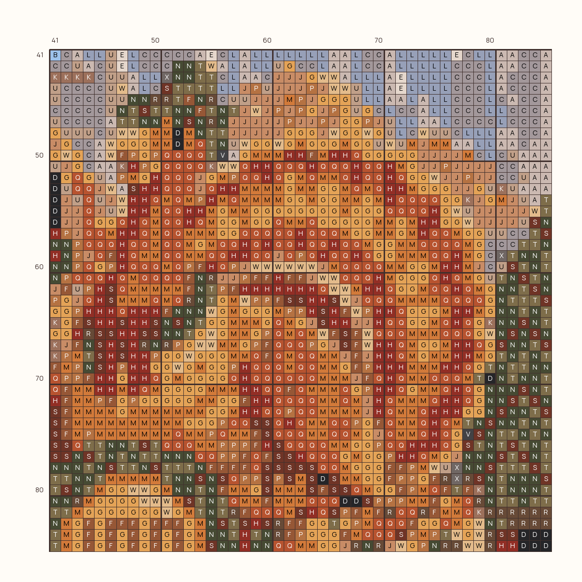 Thanksgiving Parade: Centennial stitch chart, one square per stitch