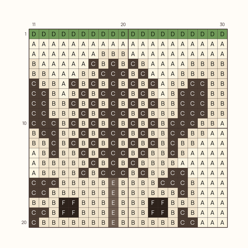 Zebra stitch chart, one square per stitch